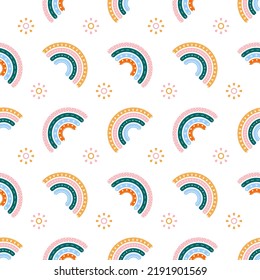 Scandinavian rainbow with ornaments seamless pattern