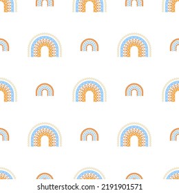 Scandinavian rainbow with ornaments seamless pattern