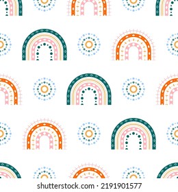 Scandinavian rainbow with ornaments seamless pattern