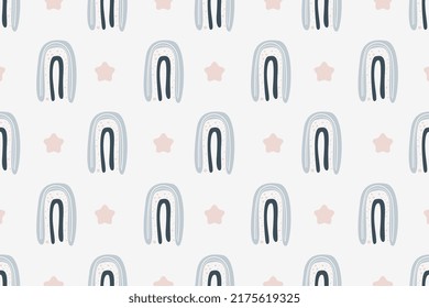 Scandinavian Rainbow Seamless Pattern Background Vector. Colorful Rainbow Pattern Printable