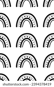 Scandinavian rainbow seamless pattern background. Nursery rainbow background