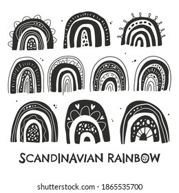 conjunto de arcoíris escandinavos lindo fantástico clipart colección blanca negra elemento aislado