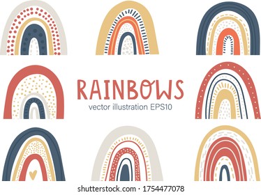 Scandinavian Rainbows vector set. Collection of abctract rainbows arc. Modern style.