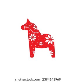 Scandinavian Red Christmas Horse. Christmas decor. Minimalistic. Vector graphics