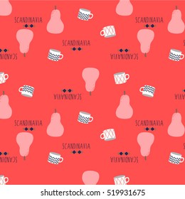 scandinavian red color vector pattern background with pears print.