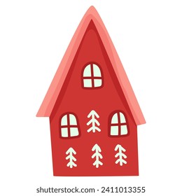 Scandinavian red house for use in clipart. Vector isolated image for use in web design