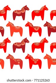 Scandinavian red vector horses,  Swedish Dala Horses on white background