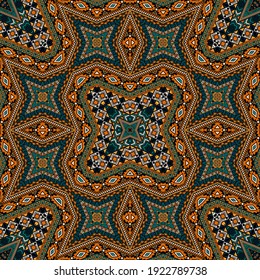 Scandinavian repeating pattern graphic design. Traditional geometric texture. Rug print in ethnic style. Patchwork motifs in indian style.