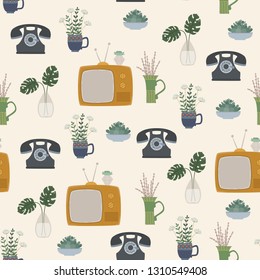 Scandinavian or retro interior seamless vector pattern