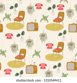 Scandinavian or retro interior seamless vector pattern