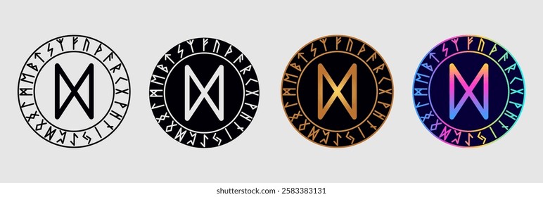 Scandinavian rune Dagaz in different design variations.