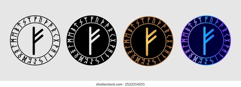 Scandinavian rune Fehu  in different design variations.