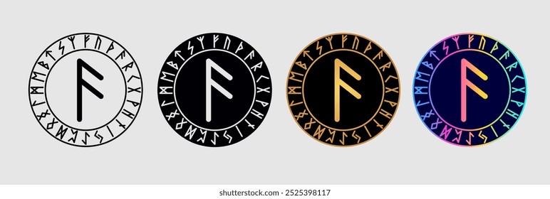 Scandinavian rune Fehu  in different design variations.