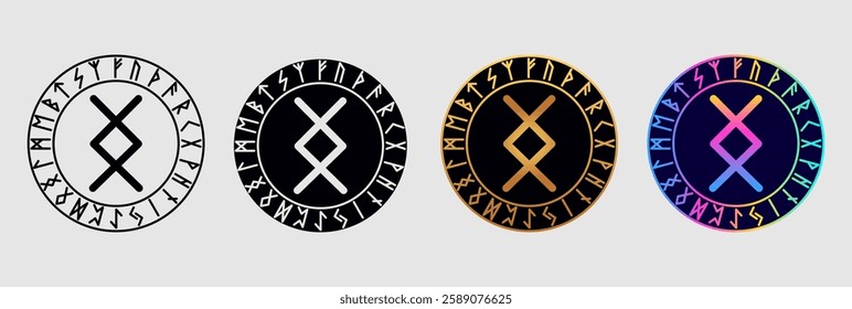 Scandinavian rune Inguz in different design variations.