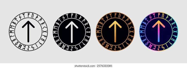Scandinavian rune Tiwas  in different design variations.
