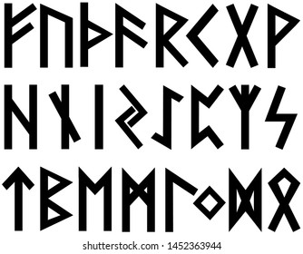 Scandinavian runes black letters on white background.Set of old Norse runes. Runic alphabet, Futhark. Ancient occult Viking characters letters on white background, rune font.