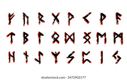 Scandinavian runes. black letters on white background. Ancient occult Viking characters on white background, rune font. Set of old Norse Runic alphabet, Futhark
