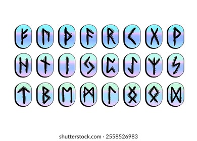 Scandinavian runes in colored rectangular frames