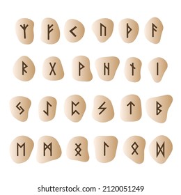 Scandinavian runes on stones. Isolated math illustration. rune algiz, manaz, soul, fehu, and others