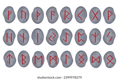 Scandinavian runes. Runic magic, culture, fortune telling with runes. stones with red runes