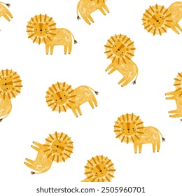 scandinavian safari watercolor lion seamless pattern. Hand drawn kids fabric and textile wild animals design