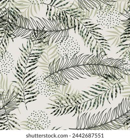 Scandinavian seamless doodle pattern with green leaves sketch. For wrapping paper. Ideal for wallpaper, surface textures, textiles.