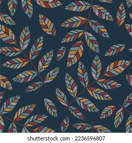 Scandinavian seamless doodle pattern with vintage leaves sketch.  For wrapping paper. Ideal for wallpaper, surface textures, textiles.