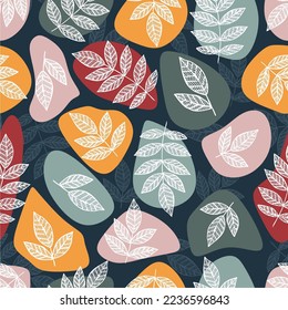 Scandinavian seamless doodle pattern with vintage leaves sketch.  For wrapping paper. Ideal for wallpaper, surface textures, textiles.