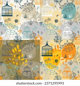 Scandinavian seamless doodle pattern with vintage leaves sketch. For wrapping paper. Ideal for wallpaper, surface textures, textiles.