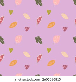 Scandinavian seamless doodle pattern with vintage leaves sketch. For wrapping paper. Ideal for wallpaper, surface textures, textiles. Pattern with autumn leaves. Collection of tree leaf shapes.