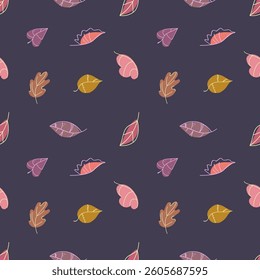 Scandinavian seamless doodle pattern with vintage leaves sketch. For wrapping paper. Ideal for wallpaper, surface textures, textiles. Pattern with autumn leaves. Collection of tree leaf shapes.