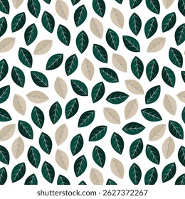 Patrón de doodle sin fisuras escandinavo con boceto de hojas vintage. Para papel de regalo. Ideal para Fondo de pantalla, texturas superficiales, textiles.
