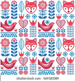 Scandinavian seamless folk art pattern - Finnish design, Nordic style