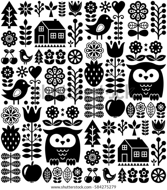 Scandinavian Seamless Folk Pattern Black Finnish Stock Vector (Royalty ...