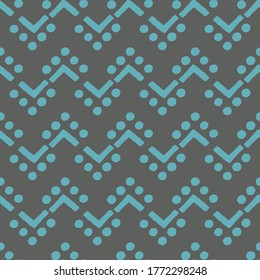 Patrón geométrico sin fisuras escandinavo de esquinas y puntos en gris y azul. Adecuado para el diseño de papel tapiz, afiche, ropa, textiles, papel de embalaje. Chevron