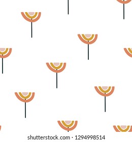 Scandinavian seamless pattern with abstract floral elements. Vector illustration. Perfect hand drawn design for textile, fabric, wrapping paper, wallpaper. Minimalistic background