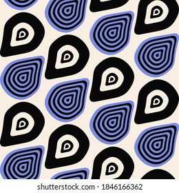 Scandinavian seamless pattern with abstract shapes on beige background. Trendy abstract background with lilac blue and black colored shapes in ethnic style. Vector illustration