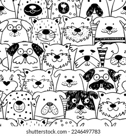 Scandinavian seamless pattern with black and white dogs. Vector illustration. Can be used for textiles, website backgrounds, and packaging.