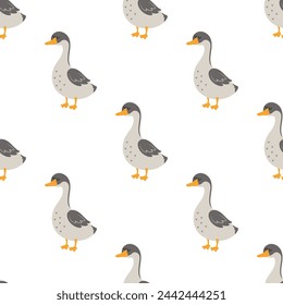 scandinavian seamless pattern with cartoon goose isolated on white, easter background can be used for textiles, paper or wallpaper