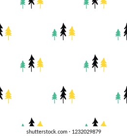 Scandinavian seamless pattern of Christmas tree. Christmas pattern for wrapping paper and festive decoration.