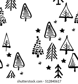 Scandinavian seamless pattern of Christmas tree vector hand-drawing graphics. Christmas pattern for wrapping paper and festive decoration of Christmas and Happy new year 2017.