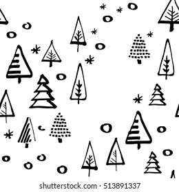 Scandinavian seamless pattern of Christmas tree vector hand-drawing graphics. Christmas pattern for wrapping paper and festive decoration of Christmas and Happy new year 2017. Christmas tree pattern