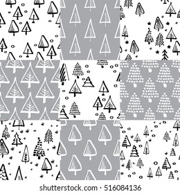 Scandinavian seamless pattern of Christmas tree vector hand-drawing graphics. Christmas pattern for wrapping paper and festive decoration of Christmas and Happy new year 2017. Christmas tree pattern