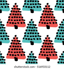 Scandinavian seamless pattern of Christmas tree vector hand-drawing graphics. Christmas pattern for wrapping paper and festive decoration of Christmas and Happy new year 2017.