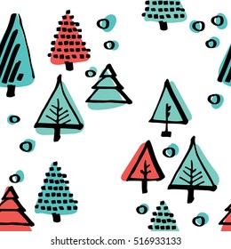 Scandinavian seamless pattern of Christmas tree vector hand-drawing graphics. Christmas pattern for wrapping paper and festive decoration of Christmas and Happy new year 2017.