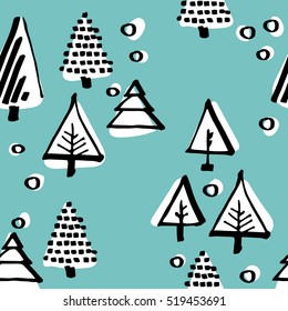 Scandinavian seamless pattern of Christmas tree vector hand-drawing graphics.