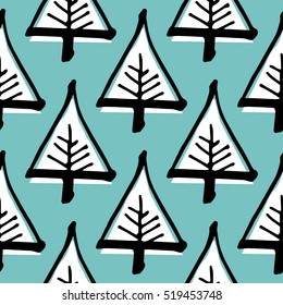Scandinavian seamless pattern of Christmas tree vector hand-drawing graphics.