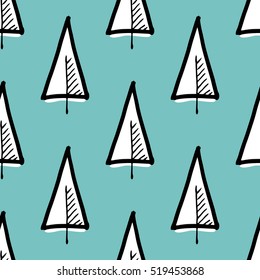 Scandinavian seamless pattern of Christmas tree vector hand-drawing graphics.