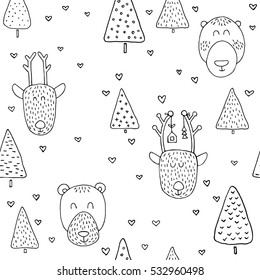 scandinavian seamless pattern of Christmas tree vector hand-drawing graphics.