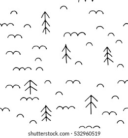 scandinavian seamless pattern of Christmas tree vector hand-drawing graphics.